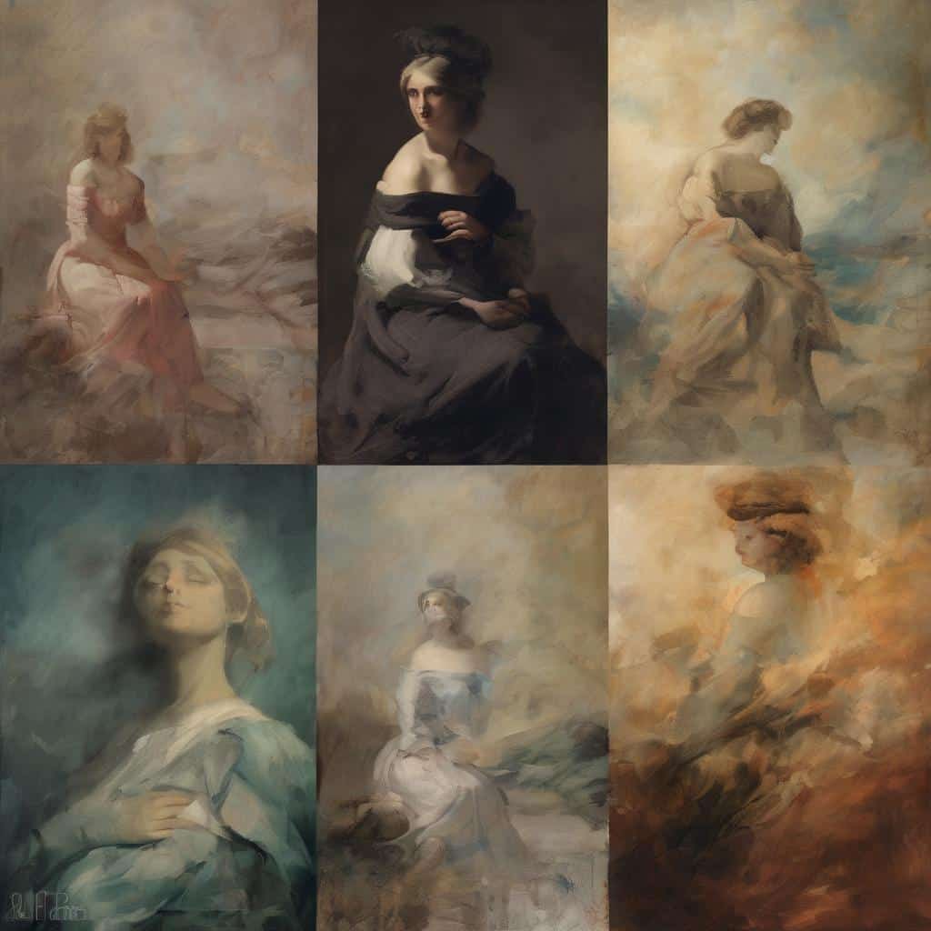 Φιγούρες γυναικών σε πίνακες ζωγραφικής, από την φαντασία στην πραγματικότητα, με έμφαση σε ρεαλισμό και τέχνη.