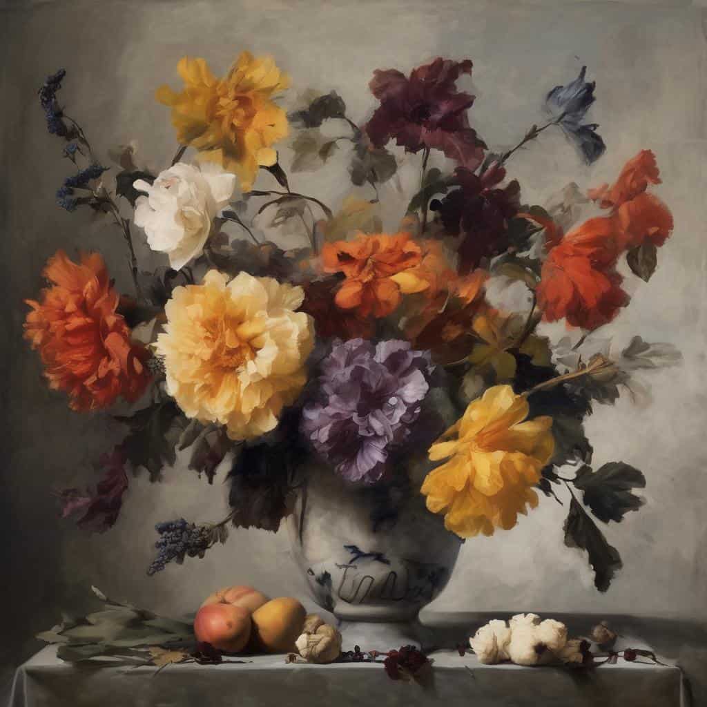 Λουλούδια σε βάζο με έντονες χρωματικές αποχρώσεις, εμπνευσμένο από τη Φαντασία στην Πραγματικότητα.